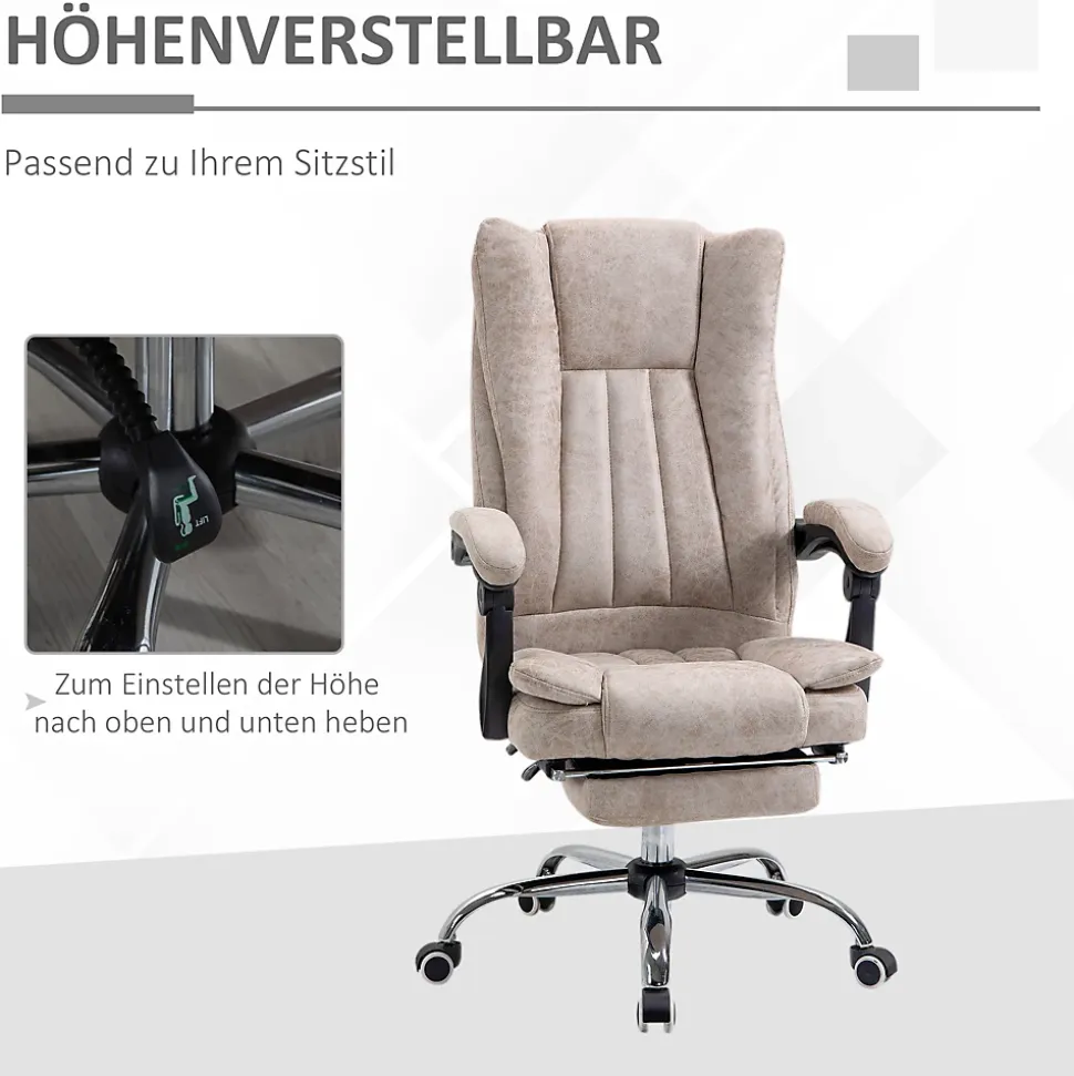 Fauteuil de Bureau Ergonomique - Chaise de Bureau Inclinable avec Repose-Pieds, Microfibre Douce, 63x71x118 cm, Beige