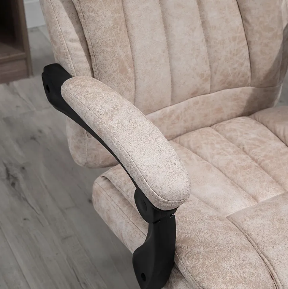 Fauteuil de Bureau Ergonomique - Chaise de Bureau Inclinable avec Repose-Pieds, Microfibre Douce, 63x71x118 cm, Beige