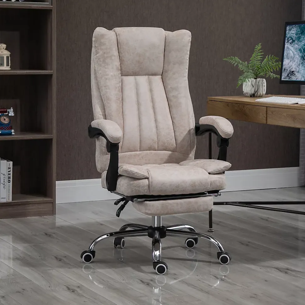 Fauteuil de Bureau Ergonomique - Chaise de Bureau Inclinable avec Repose-Pieds, Microfibre Douce, 63x71x118 cm, Beige
