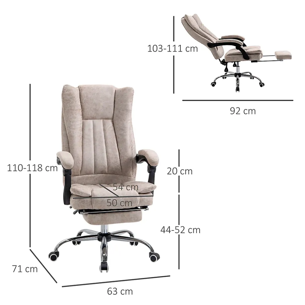 Fauteuil de Bureau Ergonomique - Chaise de Bureau Inclinable avec Repose-Pieds, Microfibre Douce, 63x71x118 cm, Beige