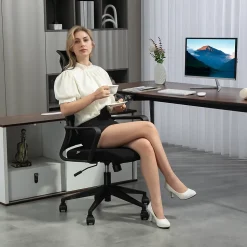 Fauteuil de Bureau Ergonomique - Chaise de Bureau Réglable avec Appui-Tête et Accoudoirs, Pivotante, Mesh Respirante, Noir