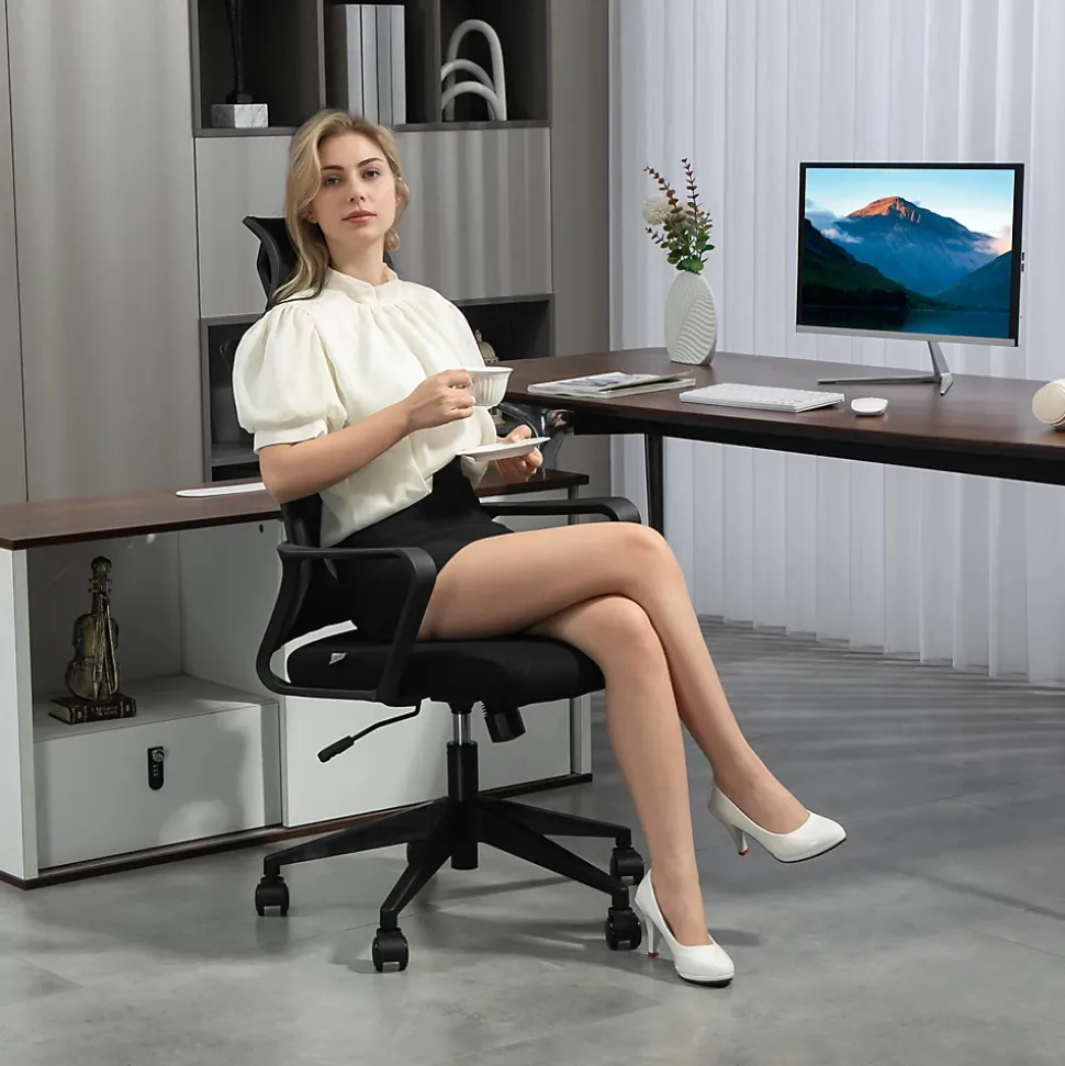 Fauteuil de Bureau Ergonomique - Chaise de Bureau Réglable avec Appui-Tête et Accoudoirs, Pivotante, Mesh Respirante, Noir