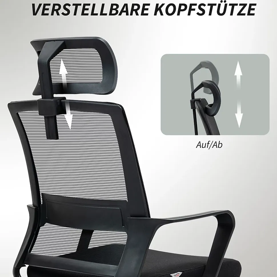 Fauteuil de Bureau Ergonomique - Chaise de Bureau Réglable avec Appui-Tête et Accoudoirs, Pivotante, Mesh Respirante, Noir