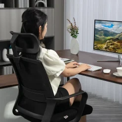 Fauteuil de Bureau Ergonomique - Chaise de Bureau Réglable avec Appui-Tête et Accoudoirs, Pivotante, Mesh Respirante, Noir