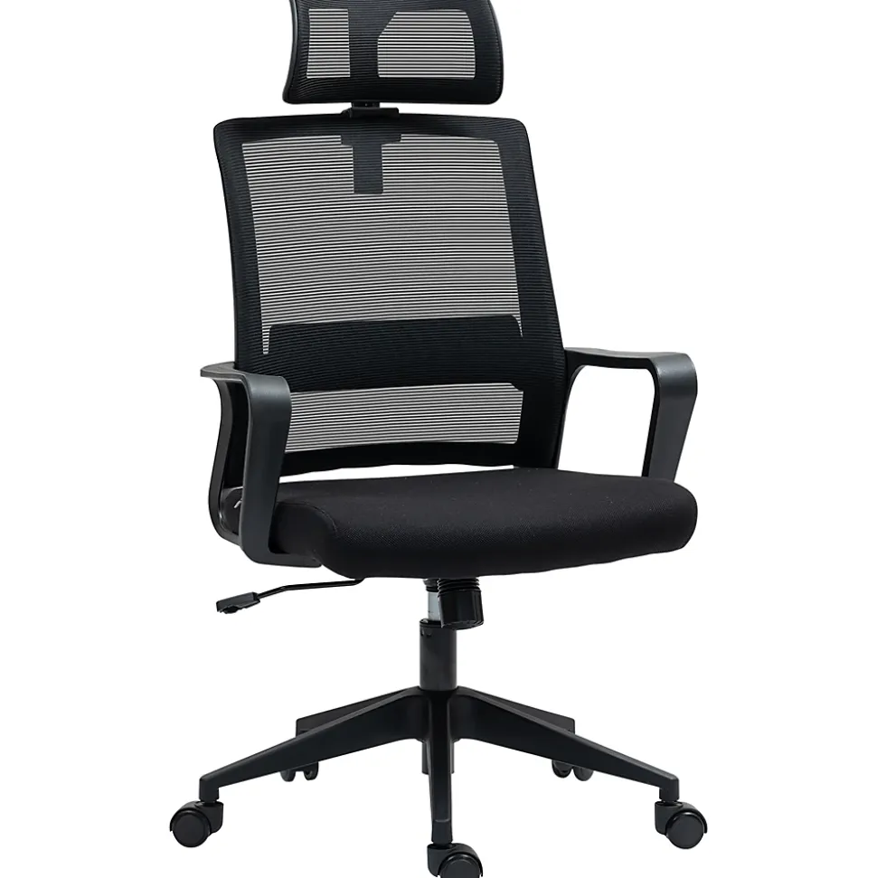 Fauteuil de Bureau Ergonomique - Chaise de Bureau Réglable avec Appui-Tête et Accoudoirs, Pivotante, Mesh Respirante, Noir