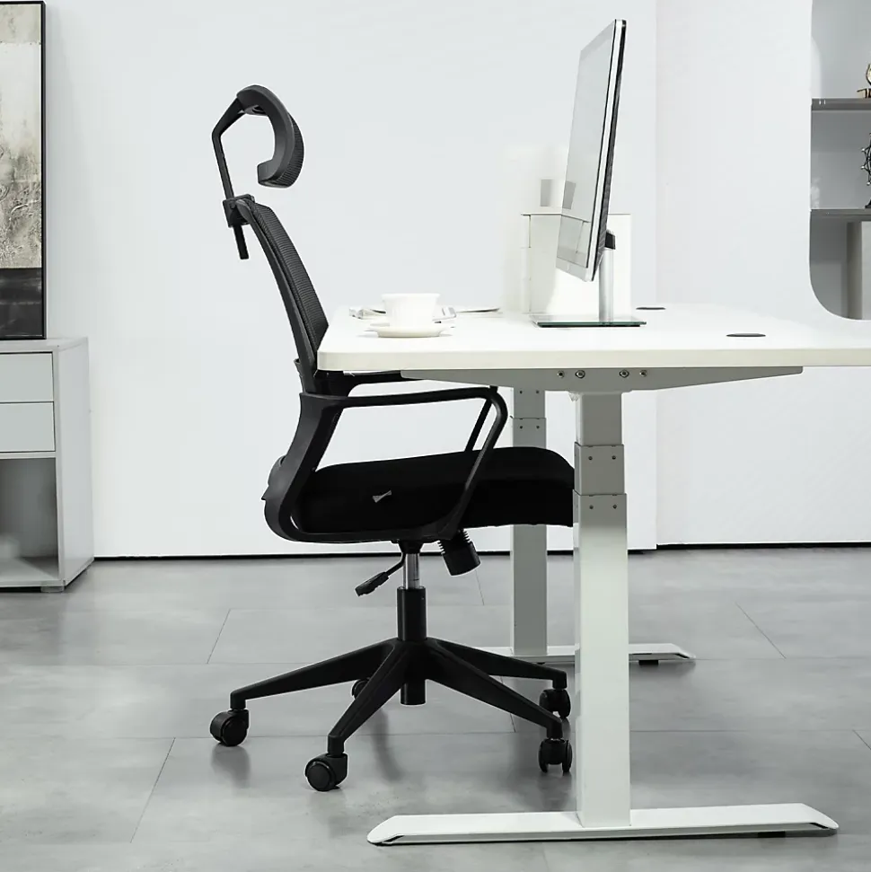 Fauteuil de Bureau Ergonomique - Chaise de Bureau Réglable avec Appui-Tête et Accoudoirs, Pivotante, Mesh Respirante, Noir