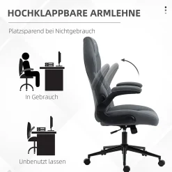 Fauteuil de Bureau Ergonomique avec Accoudoirs Réglables et Fonction Bascule - Rembourrée en Polyester - Gris