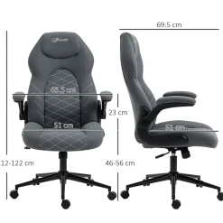 Fauteuil de Bureau Ergonomique avec Accoudoirs Réglables et Fonction Bascule - Rembourrée en Polyester - Gris