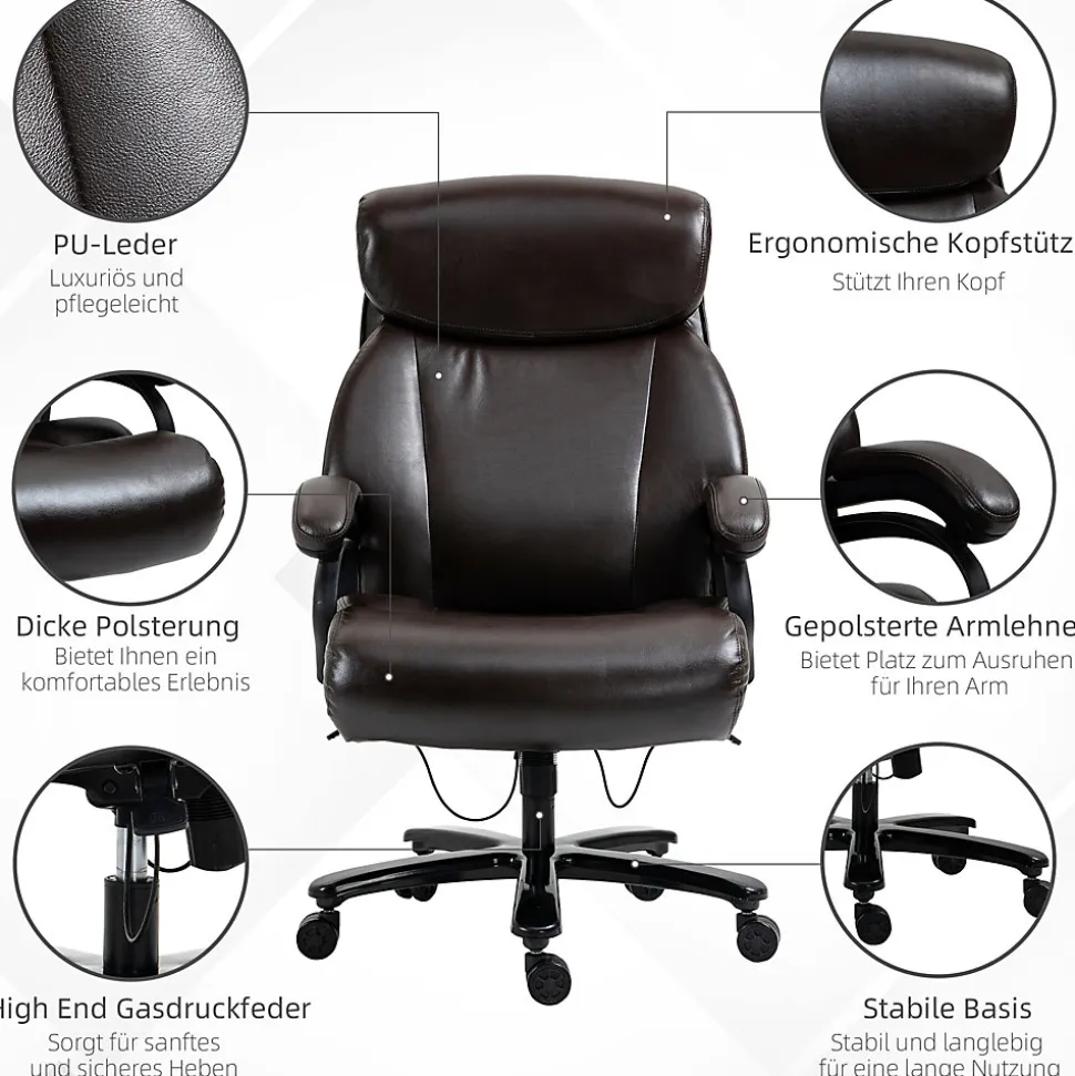 Fauteuil de bureau ergonomique - Chaise gamer réglable avec fonction bascule, Fauteuil rembourré confortable, 72x83x122 cm, Marron