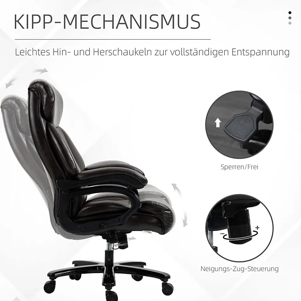 Fauteuil de bureau ergonomique - Chaise gamer réglable avec fonction bascule, Fauteuil rembourré confortable, 72x83x122 cm, Marron