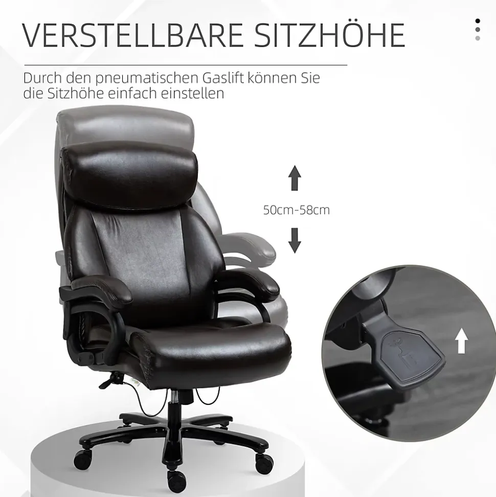 Fauteuil de bureau ergonomique - Chaise gamer réglable avec fonction bascule, Fauteuil rembourré confortable, 72x83x122 cm, Marron