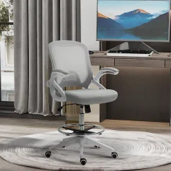 Fauteuil de Bureau Ergonomique - Chaise Pivotante, Accoudoirs Rabattables et Repose-Pieds Ajustable, Maille Respirante, Gris