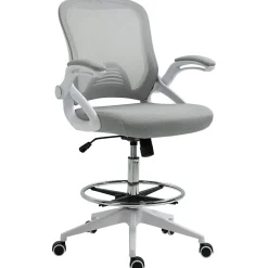 Fauteuil de Bureau Ergonomique - Chaise Pivotante, Accoudoirs Rabattables et Repose-Pieds Ajustable, Maille Respirante, Gris