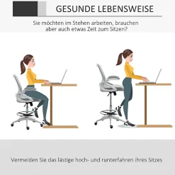 Fauteuil de Bureau Ergonomique - Chaise Pivotante, Accoudoirs Rabattables et Repose-Pieds Ajustable, Maille Respirante, Gris