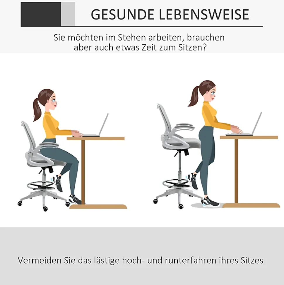 Fauteuil de Bureau Ergonomique - Chaise Pivotante, Accoudoirs Rabattables et Repose-Pieds Ajustable, Maille Respirante, Gris