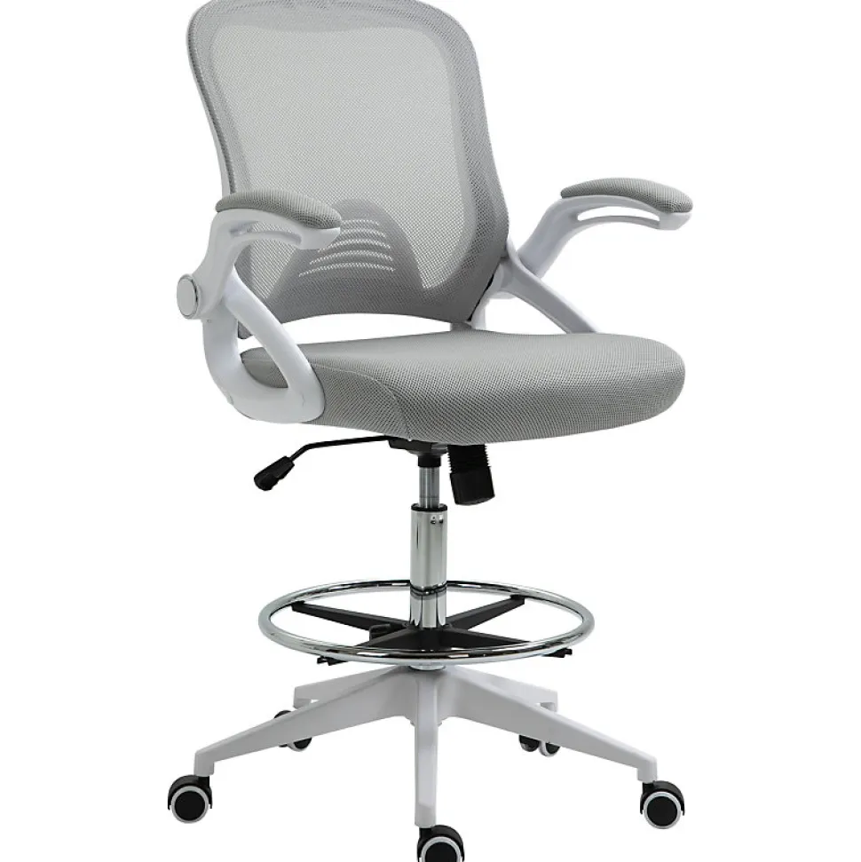 Fauteuil de Bureau Ergonomique - Chaise Pivotante, Accoudoirs Rabattables et Repose-Pieds Ajustable, Maille Respirante, Gris