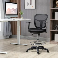 Fauteuil de bureau ergonomique type, réglable, avec accoudoirs et repose-pieds, tissu mesh noir, pour bureau ou maison