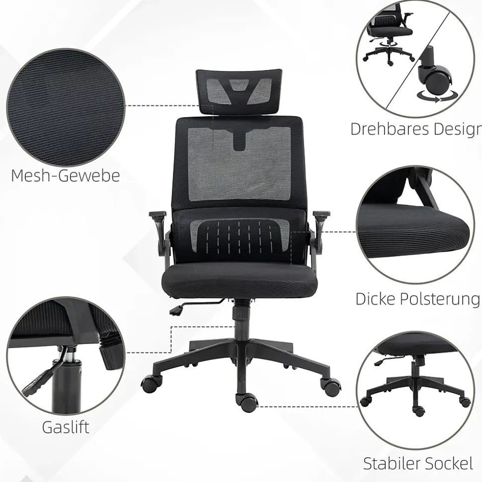 Fauteuil de bureau ergonomique - Chaise de bureau pivotante avec dossier inclinable, professionnel pour ordinateur, Mesh, Noir