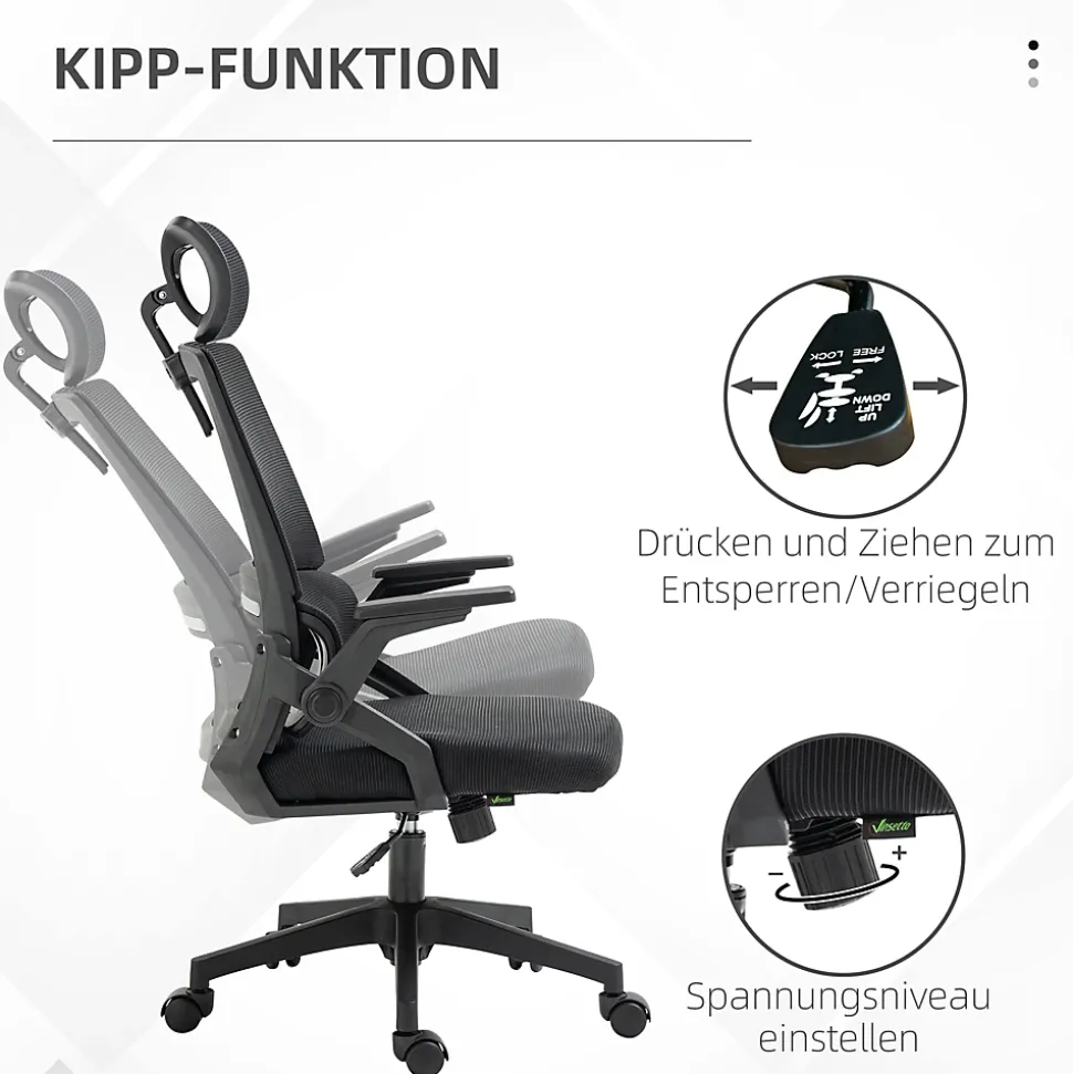 Fauteuil de bureau ergonomique - Chaise de bureau pivotante avec dossier inclinable, professionnel pour ordinateur, Mesh, Noir