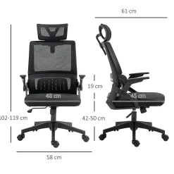 Fauteuil de bureau ergonomique - Chaise de bureau pivotante avec dossier inclinable, professionnel pour ordinateur, Mesh, Noir