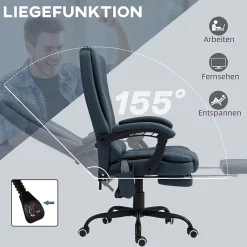 Fauteuil de Bureau Ergonomique avec Massage Vibrant, Repose-Pieds Réglable - PU Bleu, 67x67x121 cm