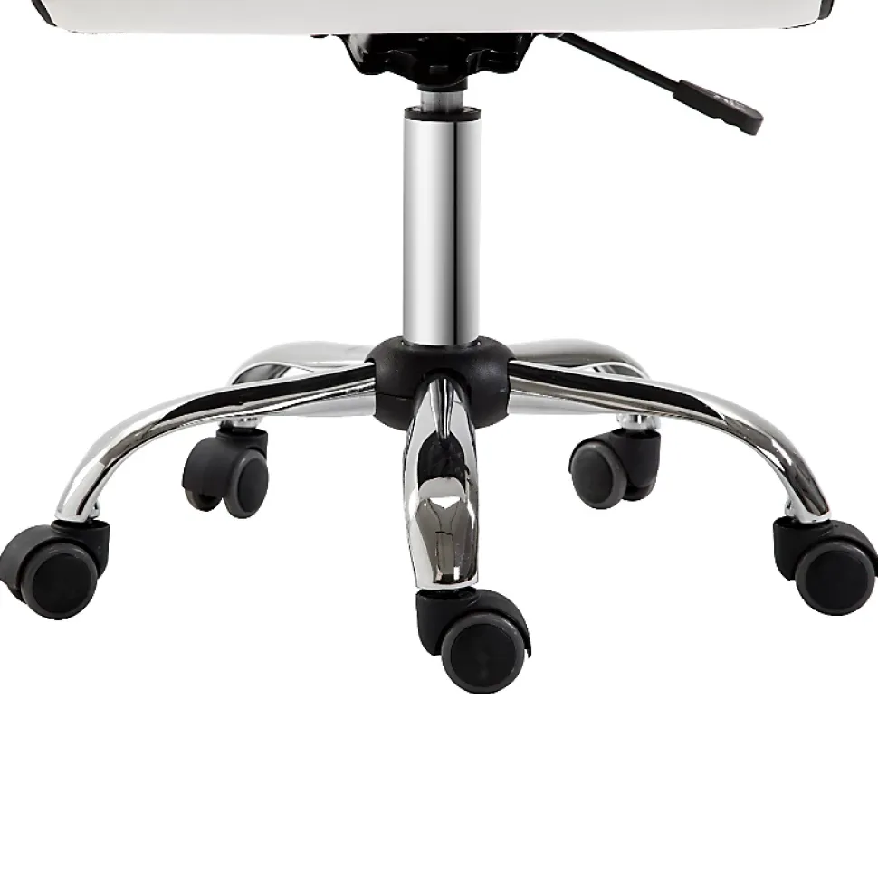 Fauteuil de Bureau Ergonomique - Chaise Sans Accoudoirs avec Réglage en Hauteur et Pivotante, PU, Blanc