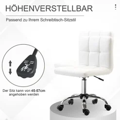 Fauteuil de Bureau Ergonomique - Chaise Sans Accoudoirs avec Réglage en Hauteur et Pivotante, PU, Blanc