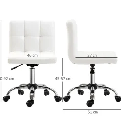 Fauteuil de Bureau Ergonomique - Chaise Sans Accoudoirs avec Réglage en Hauteur et Pivotante, PU, Blanc