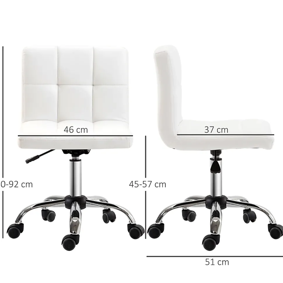 Fauteuil de Bureau Ergonomique - Chaise Sans Accoudoirs avec Réglage en Hauteur et Pivotante, PU, Blanc