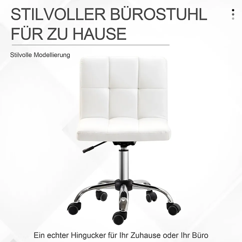 Fauteuil de Bureau Ergonomique - Chaise Sans Accoudoirs avec Réglage en Hauteur et Pivotante, PU, Blanc