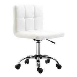 Fauteuil de Bureau Ergonomique - Chaise Sans Accoudoirs avec Réglage en Hauteur et Pivotante, PU, Blanc