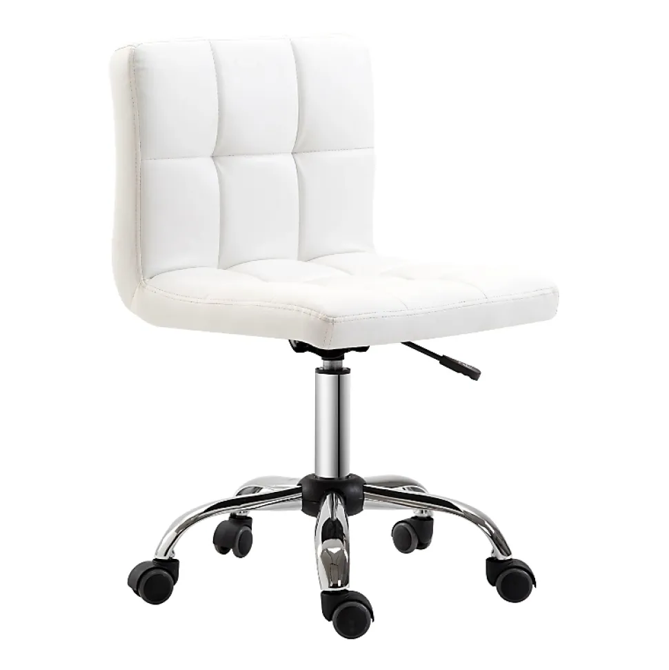 Fauteuil de Bureau Ergonomique - Chaise Sans Accoudoirs avec Réglage en Hauteur et Pivotante, PU, Blanc