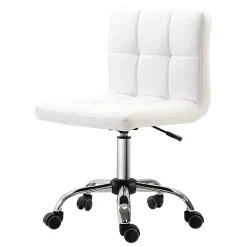 Fauteuil de Bureau Ergonomique - Chaise Sans Accoudoirs avec Réglage en Hauteur et Pivotante, PU, Blanc