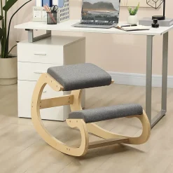 Fauteuil de Bureau Ergonomique - Chaise à Genoux pour Posture Correcte avec Basculante en Bois Gris, 54,5x85x54 cm