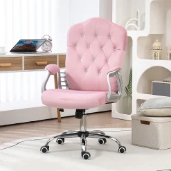 Fauteuil de bureau ergonomique - Chaise de bureau réglable inclinable, Confortable pour travail, Polyester, Rose, 61x61x114 cm
