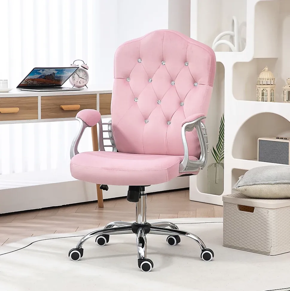 Fauteuil de bureau ergonomique - Chaise de bureau réglable inclinable, Confortable pour travail, Polyester, Rose, 61x61x114 cm