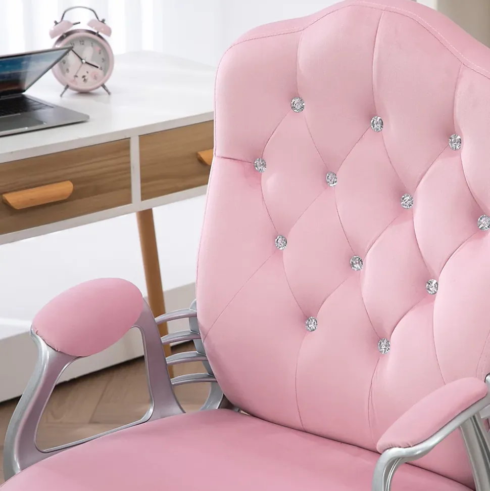 Fauteuil de bureau ergonomique - Chaise de bureau réglable inclinable, Confortable pour travail, Polyester, Rose, 61x61x114 cm