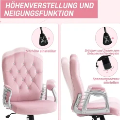 Fauteuil de bureau ergonomique - Chaise de bureau réglable inclinable, Confortable pour travail, Polyester, Rose, 61x61x114 cm