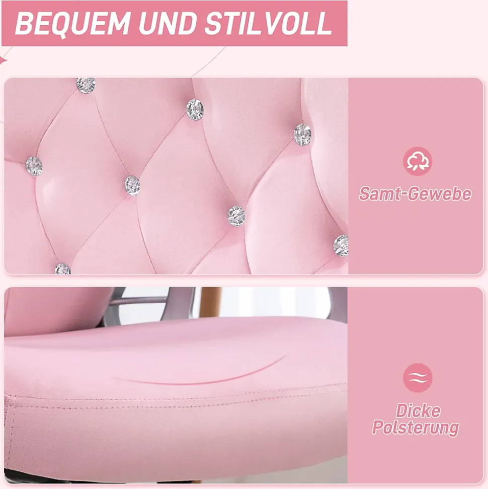 Fauteuil de bureau ergonomique - Chaise de bureau réglable inclinable, Confortable pour travail, Polyester, Rose, 61x61x114 cm
