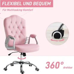 Fauteuil de bureau ergonomique - Chaise de bureau réglable inclinable, Confortable pour travail, Polyester, Rose, 61x61x114 cm