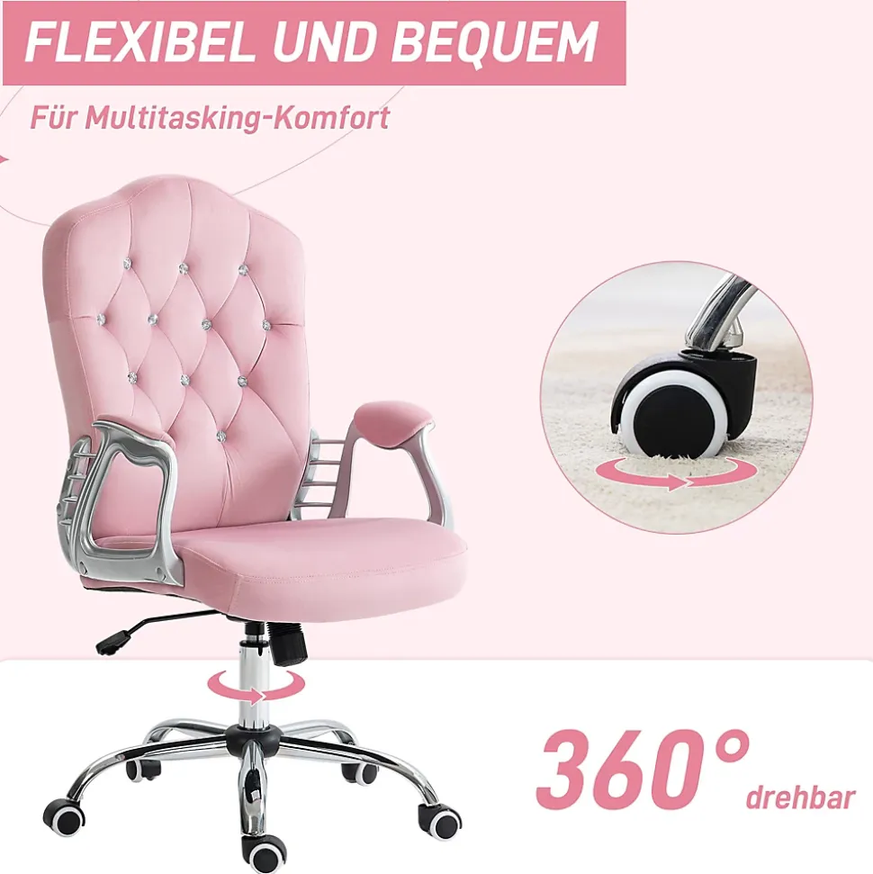 Fauteuil de bureau ergonomique - Chaise de bureau réglable inclinable, Confortable pour travail, Polyester, Rose, 61x61x114 cm