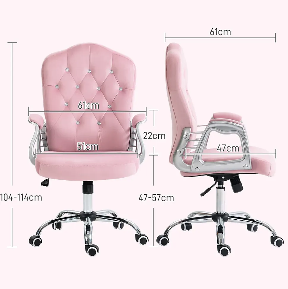 Fauteuil de bureau ergonomique - Chaise de bureau réglable inclinable, Confortable pour travail, Polyester, Rose, 61x61x114 cm
