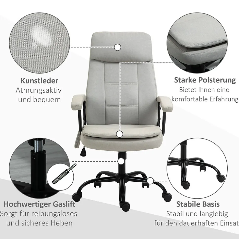 Fauteuil de Bureau Ergonomique - Chaise de Bureau avec Fonction Massage, Dossier Inclinable, Repose-Pieds Intégré, Beige