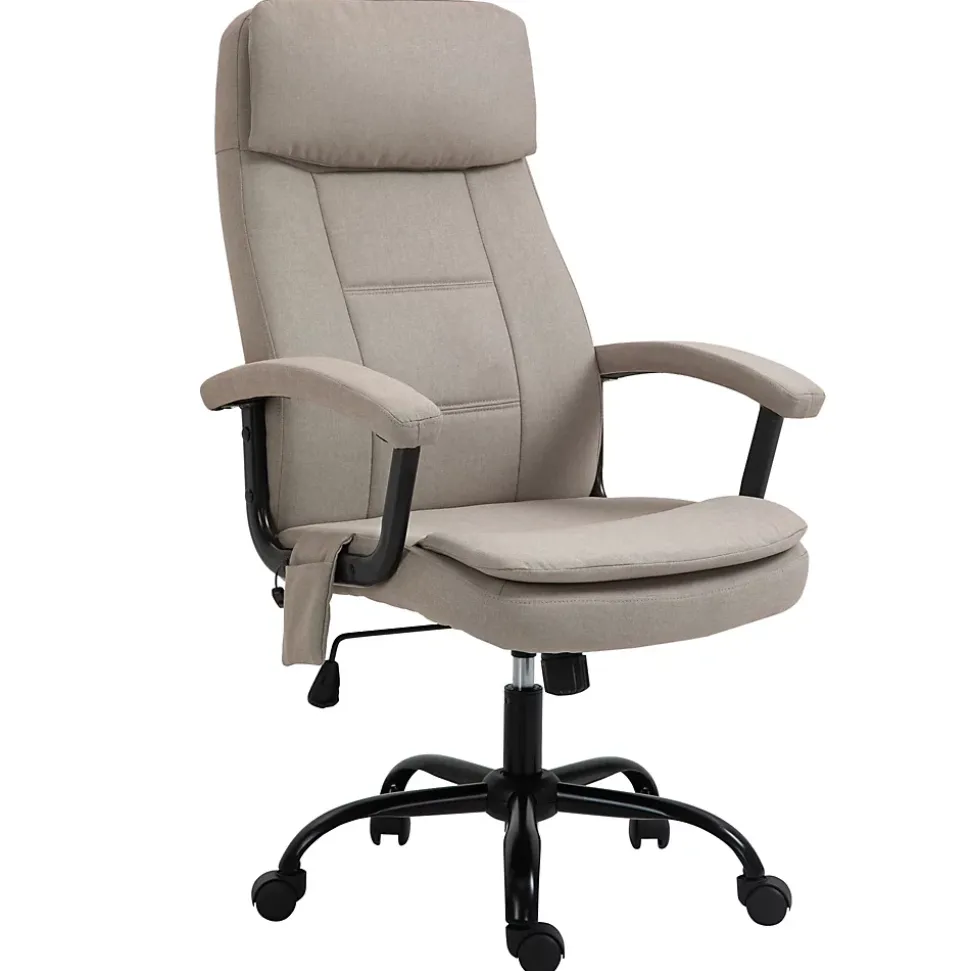 Fauteuil de Bureau Ergonomique - Chaise de Bureau avec Fonction Massage, Dossier Inclinable, Repose-Pieds Intégré, Beige