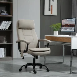 Fauteuil de Bureau Ergonomique - Chaise de Bureau avec Fonction Massage, Dossier Inclinable, Repose-Pieds Intégré, Beige