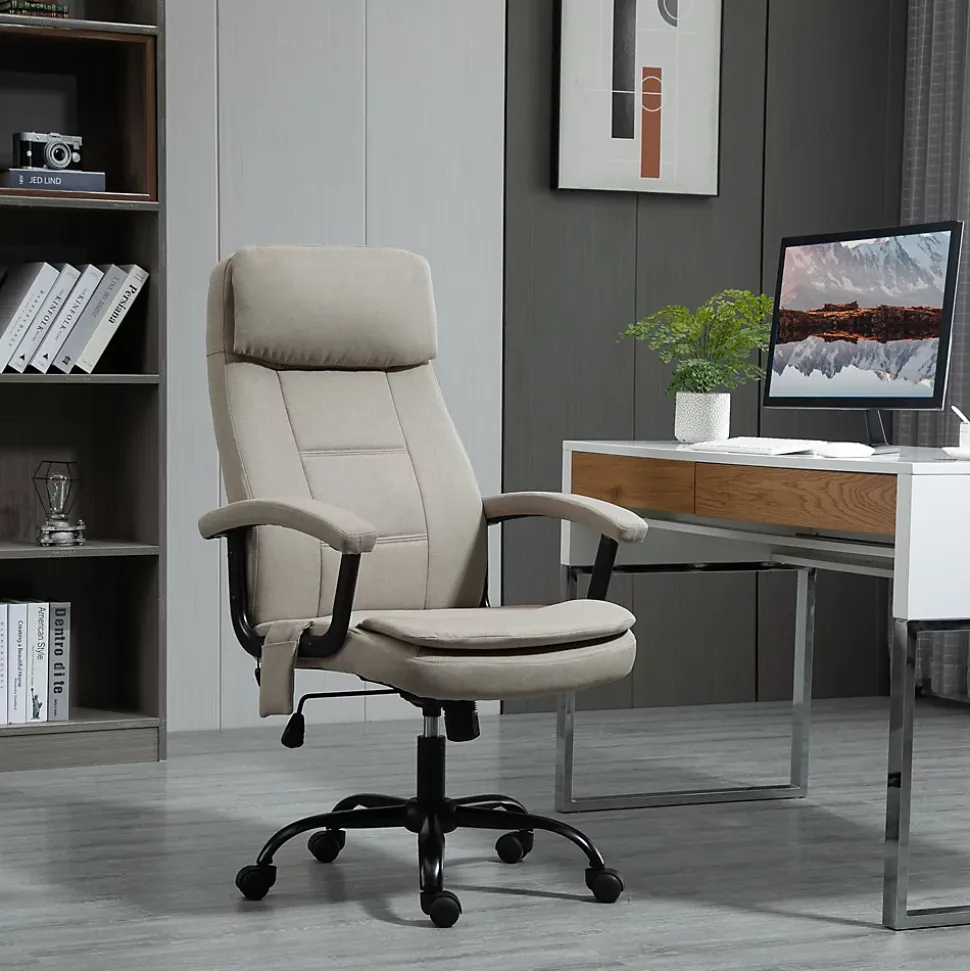 Fauteuil de Bureau Ergonomique - Chaise de Bureau avec Fonction Massage, Dossier Inclinable, Repose-Pieds Intégré, Beige