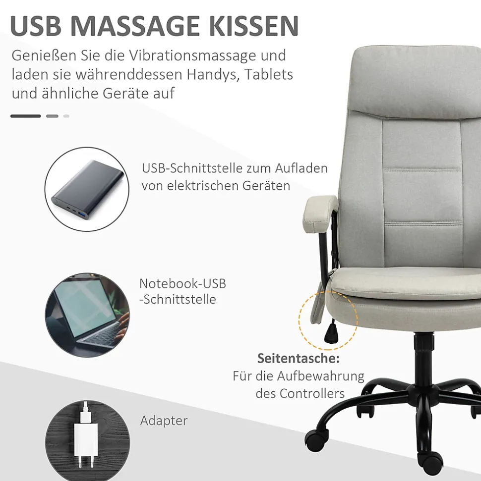 Fauteuil de Bureau Ergonomique - Chaise de Bureau avec Fonction Massage, Dossier Inclinable, Repose-Pieds Intégré, Beige
