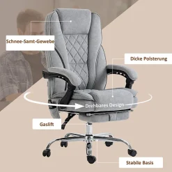 Fauteuil de Bureau Ergonomique - Chaise de Bureau Massant Chauffant avec Repose-Pieds et Télécommande, Polyester Gris 72x67x119 cm