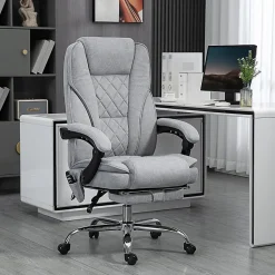 Fauteuil de Bureau Ergonomique - Chaise de Bureau Massant Chauffant avec Repose-Pieds et Télécommande, Polyester Gris 72x67x119 cm