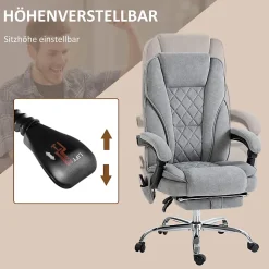 Fauteuil de Bureau Ergonomique - Chaise de Bureau Massant Chauffant avec Repose-Pieds et Télécommande, Polyester Gris 72x67x119 cm
